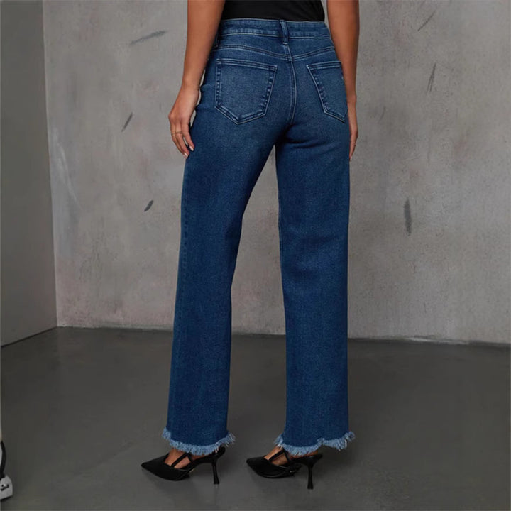 Damehøjt skårne jeans med frynset kant Stilla