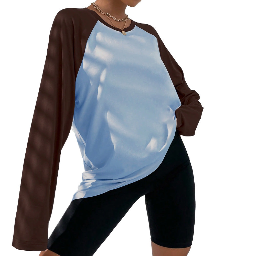 Kvinders langærmet T-shirt med sporty raglan-snit og trendy farveblokdesign Stilla