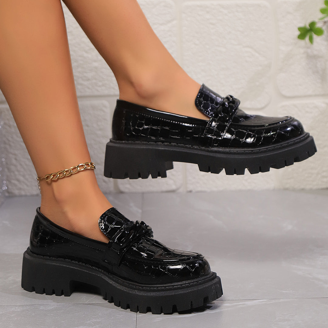 Dame Mode Loafers i elegant Krokodille-look med stabil profilsål Stilla