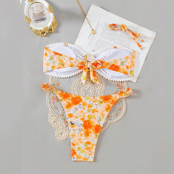 Dame Floral Print Bandeau Bikini Sæt Stilla 1750922839