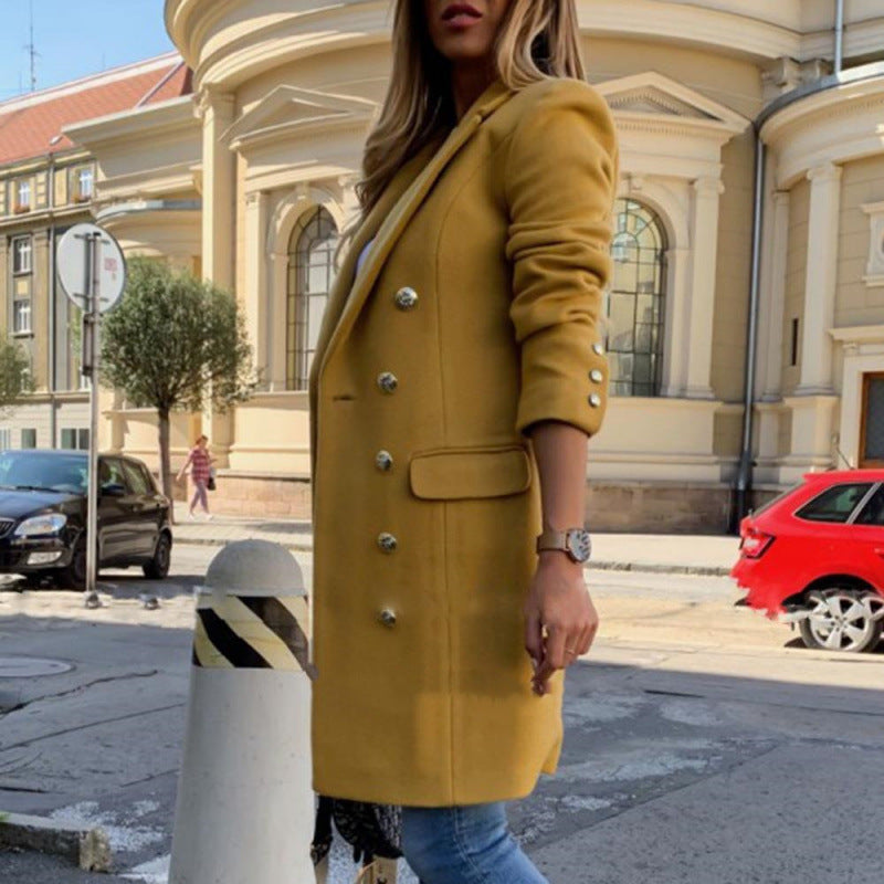 Dame Elegant Uldfrakke med gyldne Knapper Stilla
