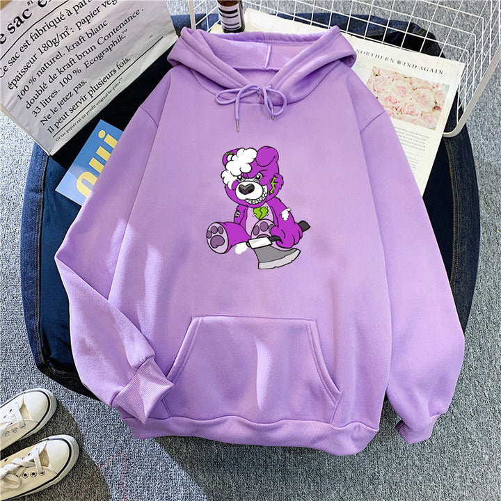 Kvinders hætte sweatshirt med charmerende bjørnemotiv Skovae