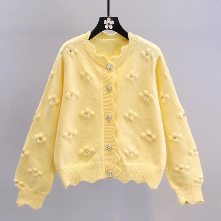 Kvinders hyggelige cardigan med blomsterapplikationer Stilla