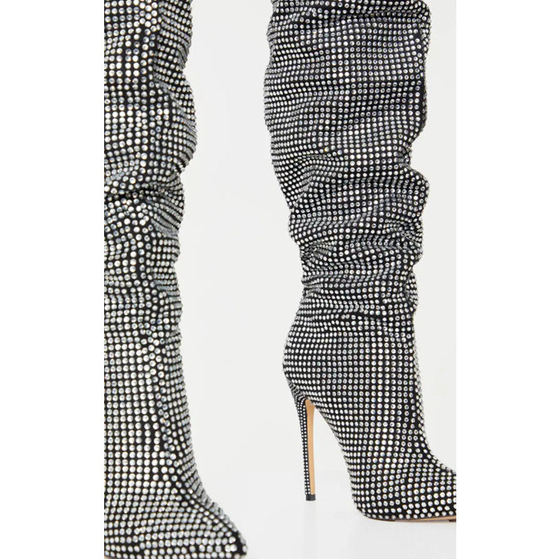 Dame Slouchy Over-knæ Stiletto Støvler med Strass-applikationer Stilla
