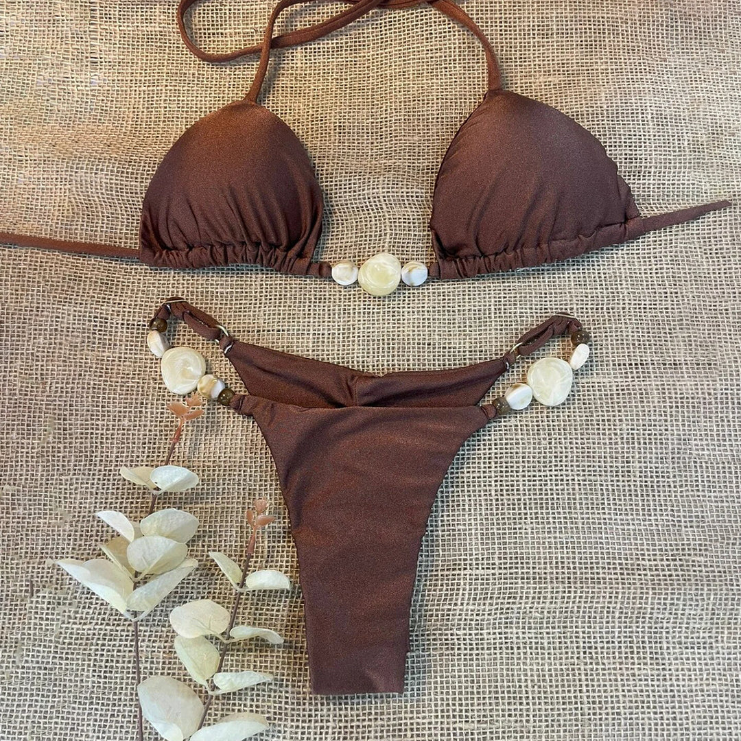 Dame Triangel-Bikini med elegante perledetaljer Stilla