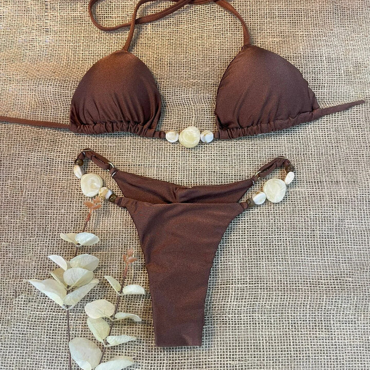 Dame Triangel-Bikini med elegante perledetaljer Stilla