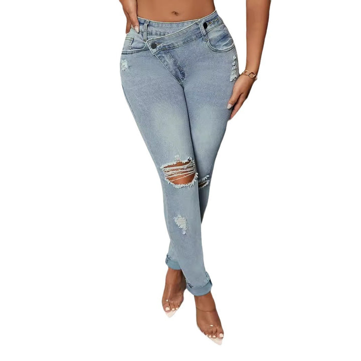 Dame Skinnystyle Jeans med trendy distressed-detaljer og fleksibel talje Stilla