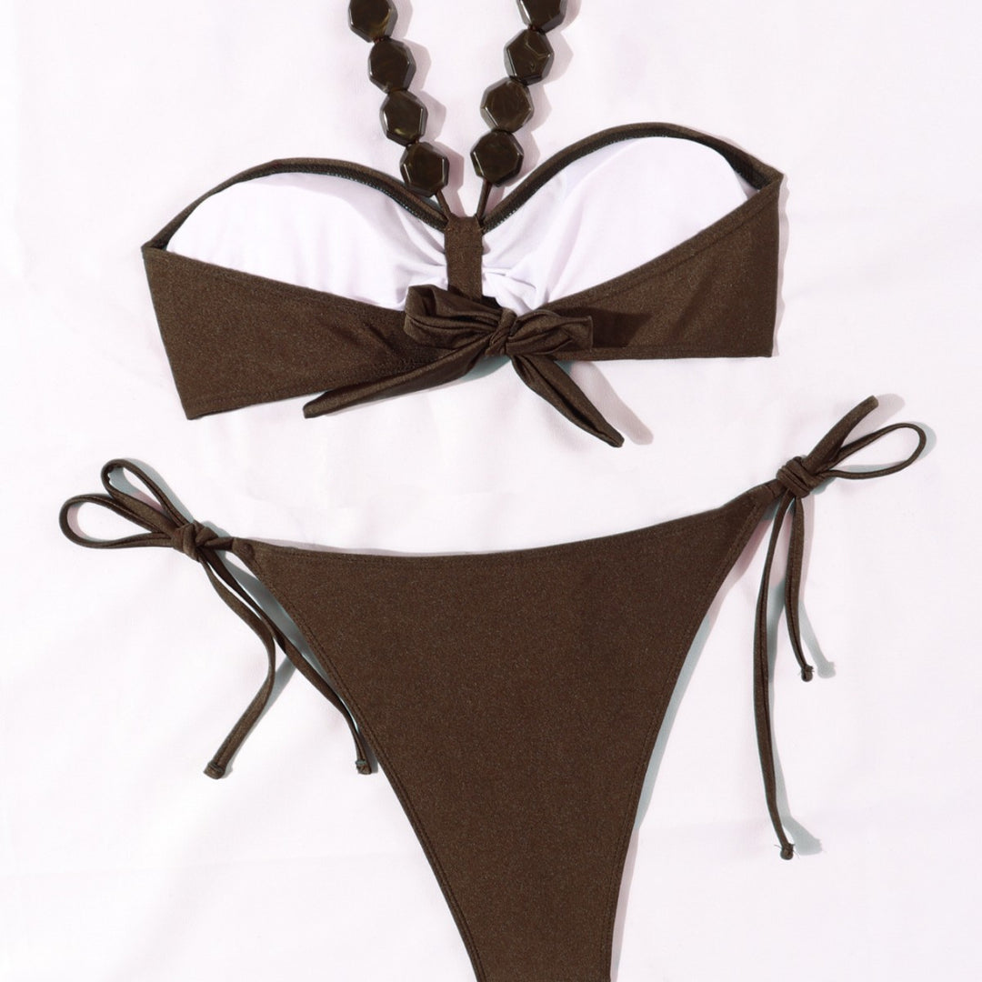 Dame Elegant Bandeau-Bikini med dekorative perler Skovae
