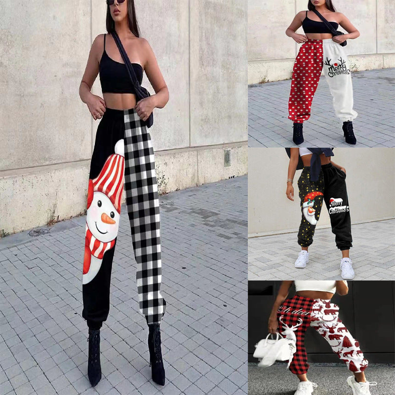 Dame kreative sweatpants med festligt motiv og kontrasterende design Stilla