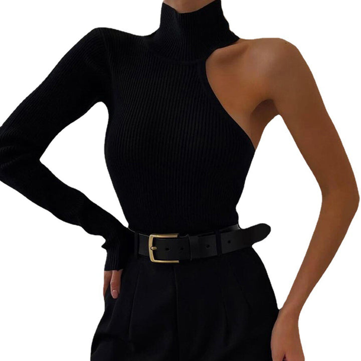 Dame Langærmet Ribstrik Top med Asymmetrisk Design Stilla