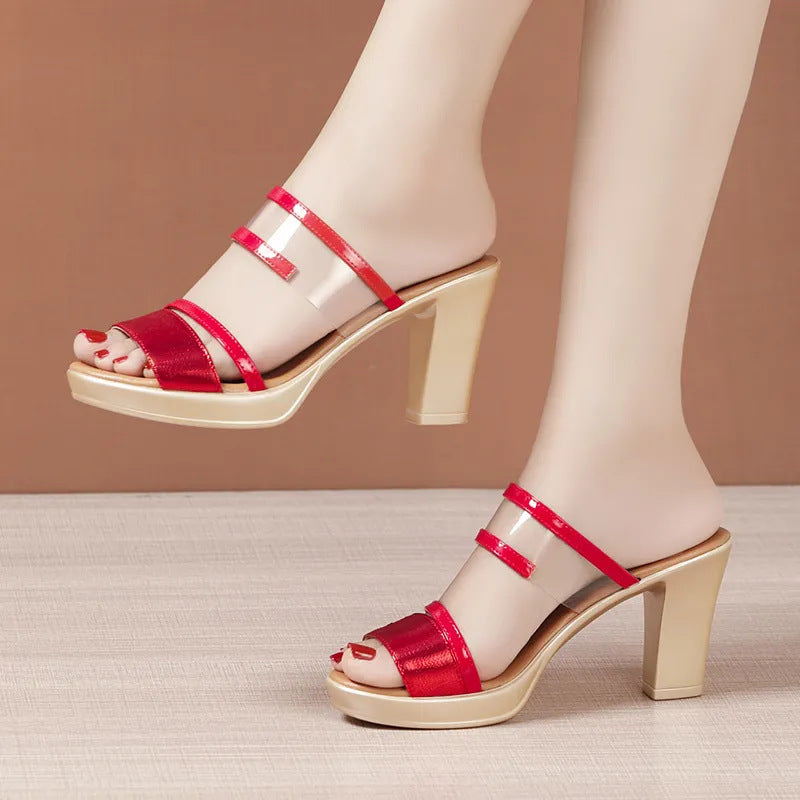 Dame elegante mules med dekorerede stropper og stabil blokhæll Stilla