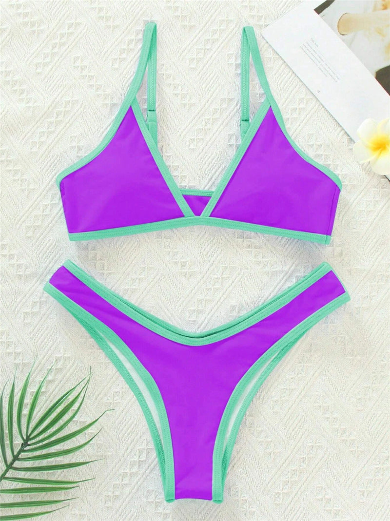 Dame Triangle Bikini Sæt med Kontrastbånd Stilla