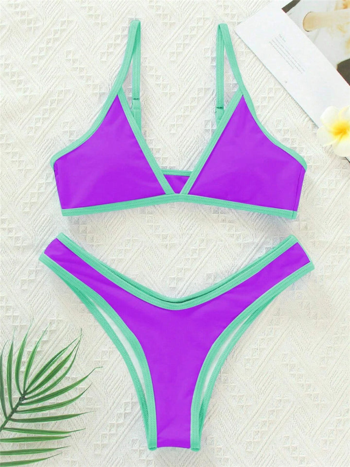 Dame Triangle Bikini Sæt med Kontrastbånd Stilla