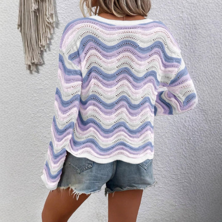 Kvinders trendy sweater med bølgemønster og let tekstur Stilla