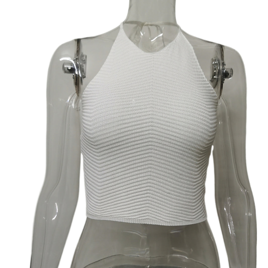 Dame Cropped Strikketop med High-Neck og Bølge mønster Stilla