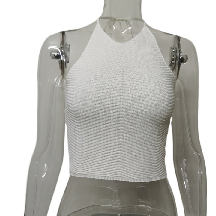 Dame Cropped Strikketop med High-Neck og Bølge mønster Stilla