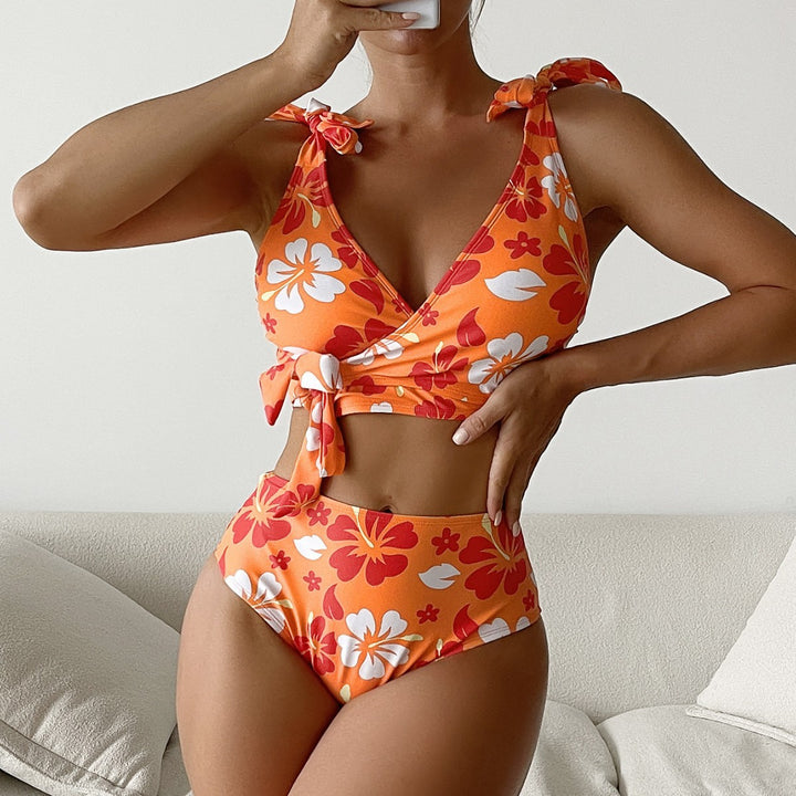 Damer Højtaljet Blomstret Bikini Sæt Skovae