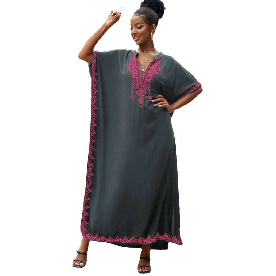 Dame elegant Kaftan-kjole med kunstneriske dekorationer og sidelængdesplit Stilla