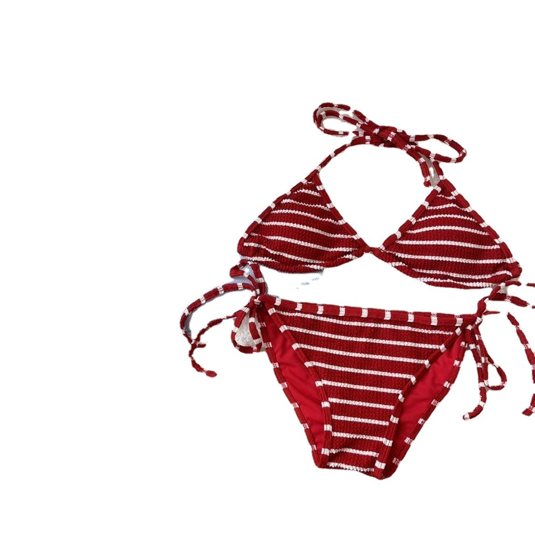 Dame stilfuld stribet bikini-sæt med matchende badetights Stilla