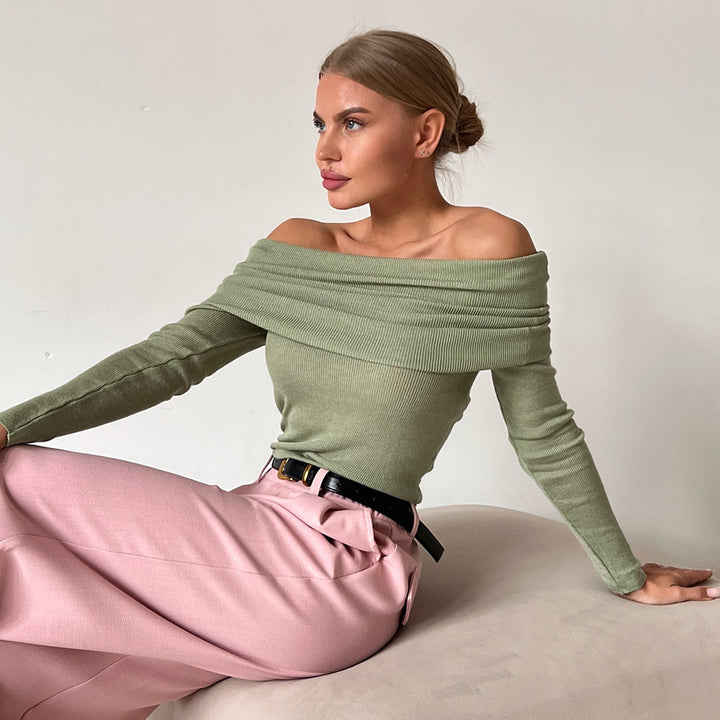 Femme Off-Shoulder Ripp Langærmet Top Stilla