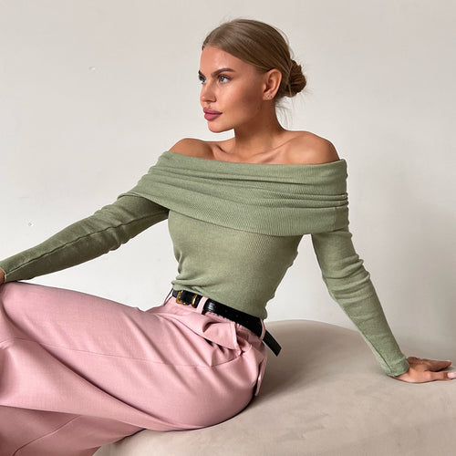 Femme Off-Shoulder Ripp Langærmet Top Stilla