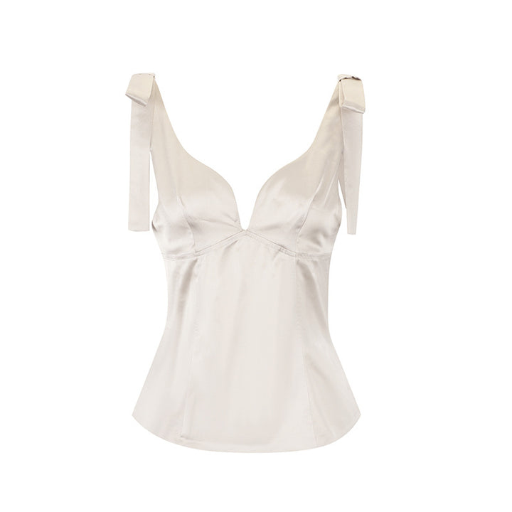 Dame elegant top med justerbare stropper og silkeagtigt, glansfuldt finish Skovae