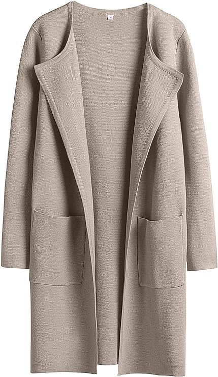 Dame Oversized Strikjakke med åbne front og praktiske lommer Stilla