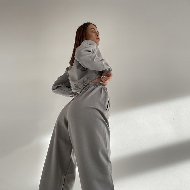 Kvinders sporty loungewear sæt med løs pasform og elastisk talje Skovae