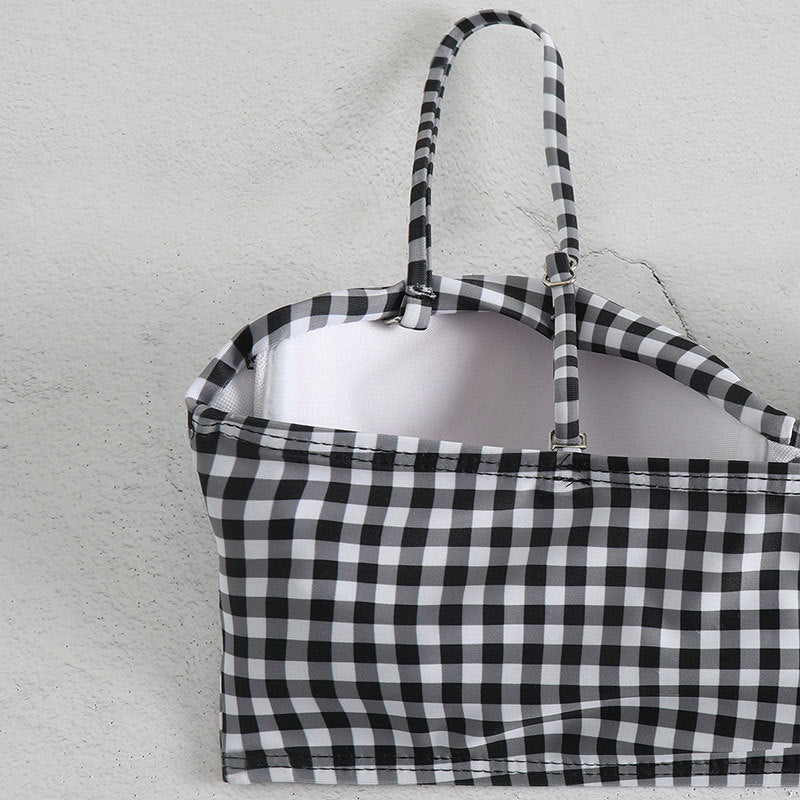Dame bikini-sæt med elegant ternet mønster og høj talje Stilla