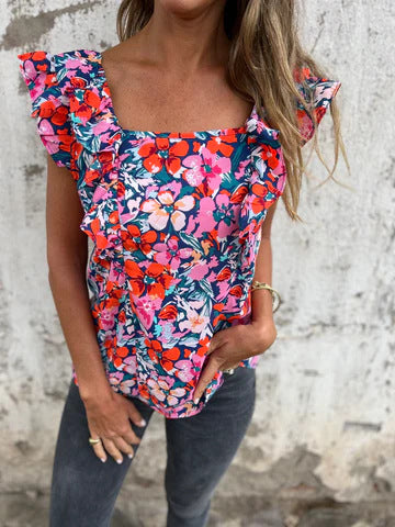 Damer Blomster Rüschensleeve Top Stilla