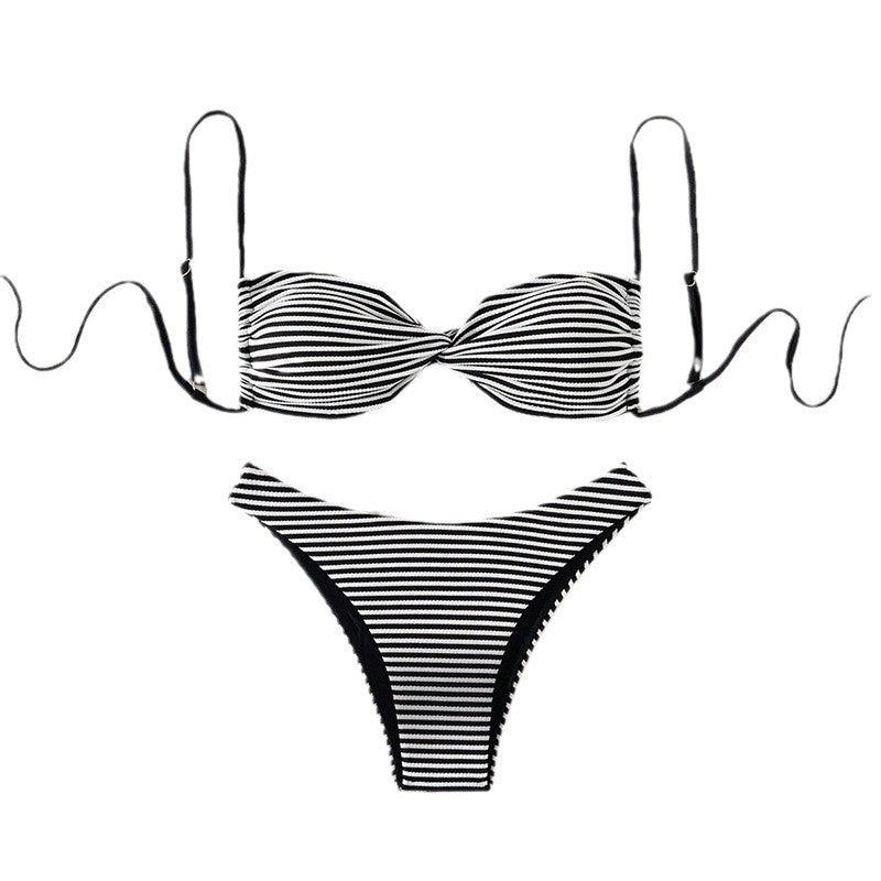 Dame stribet drejet bandeau-bikini-sæt Stilla