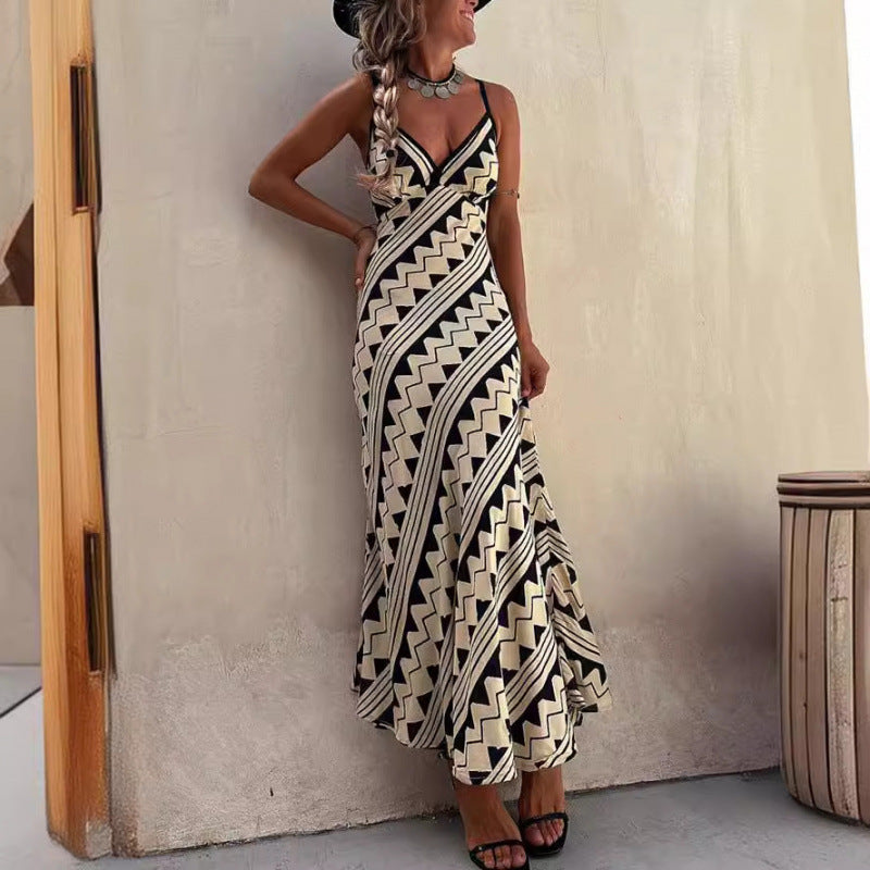 Femme Strop Maxi Kjole med geometrisk mønster Stilla