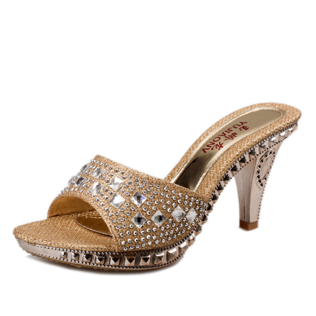 Dame glamourøse mules med glitrende smykker og elegant hæl Stilla