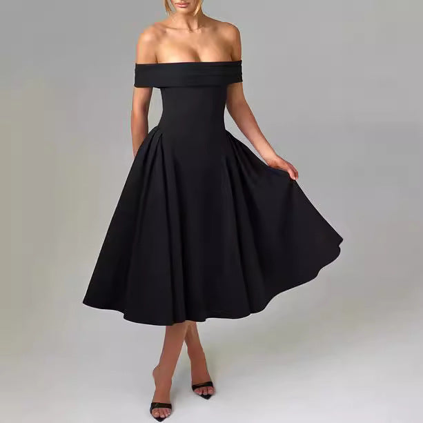 Dame Off-Shoulder Midikjole med elegant snit og lommer Stilla