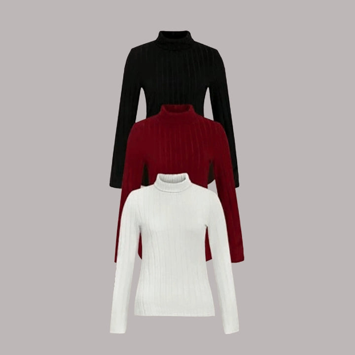 Dame finstrikket rullekravepullover i ribdesign Stilla