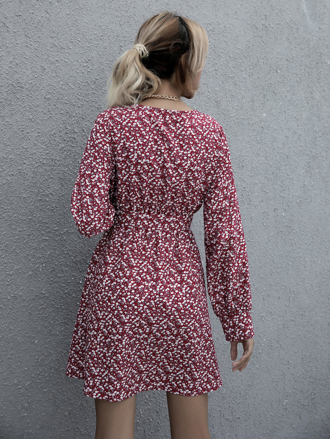 Dame Langærmet Floral A-Linje Mini Kjole Stilla