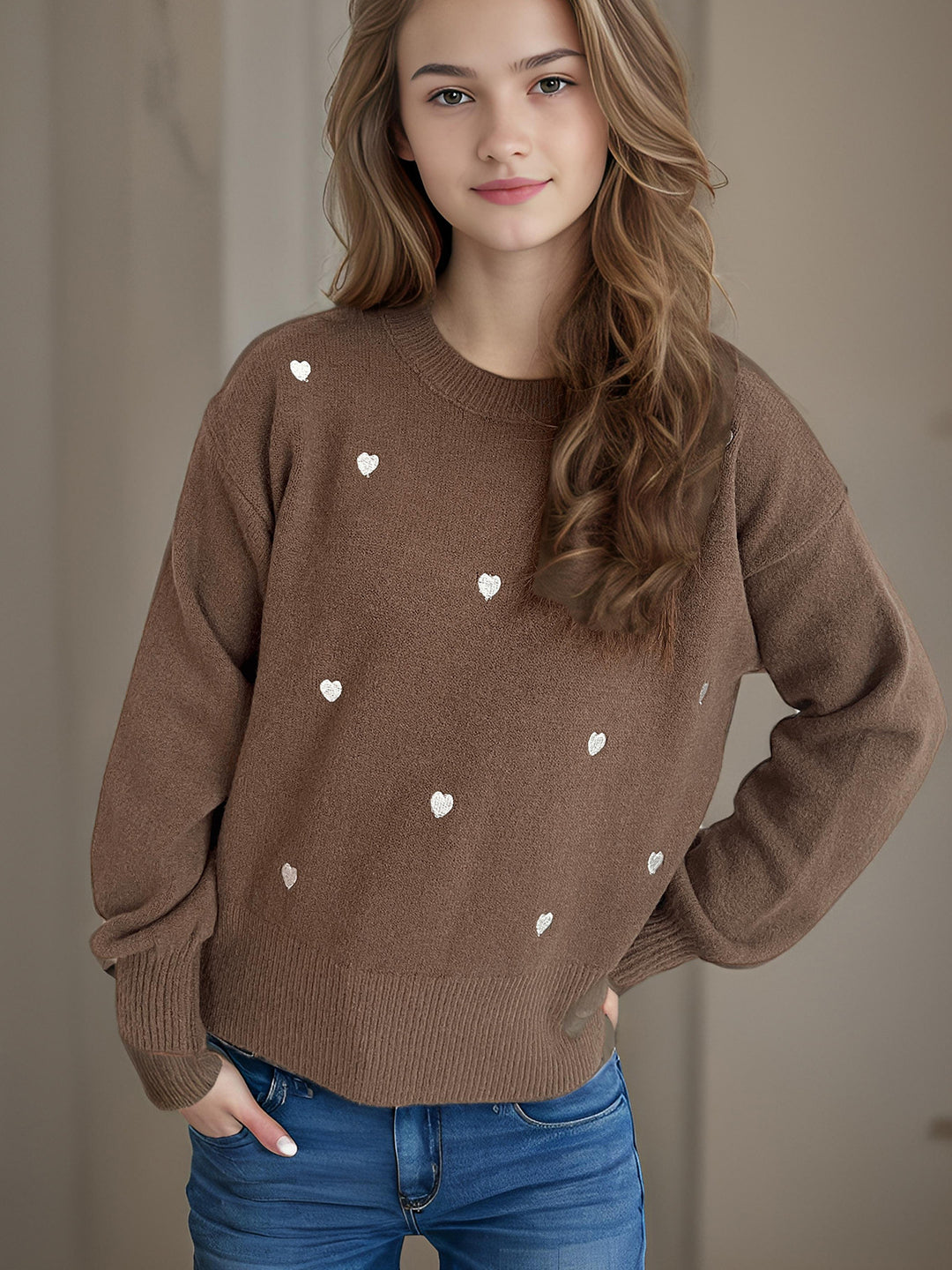Kvinders sweater med legesyg hjerte mønster og afslappet pasform Stilla