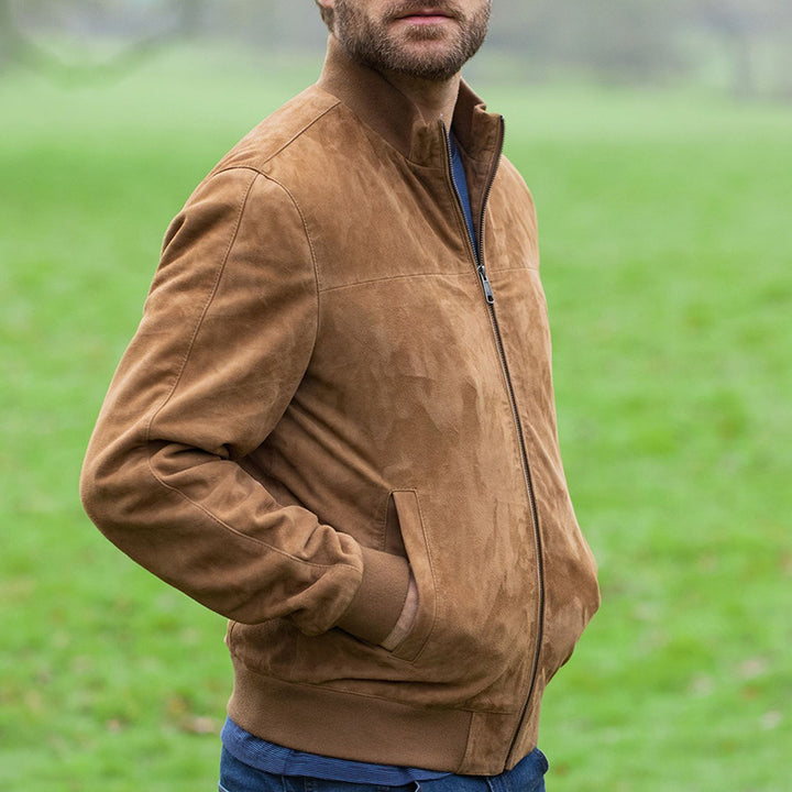 Herre mode ruskindsjakke med ståkrave og sidelommer Stilla