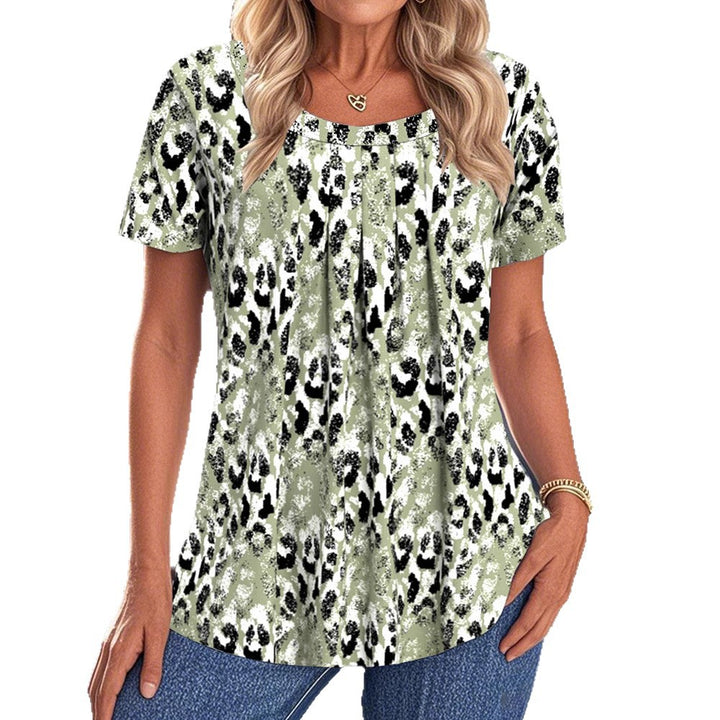 Dame nan løs kortærmet tunika-shirt med rund halsudskæring, centralt dekorativt plissering og bølget sømlinje Skovae