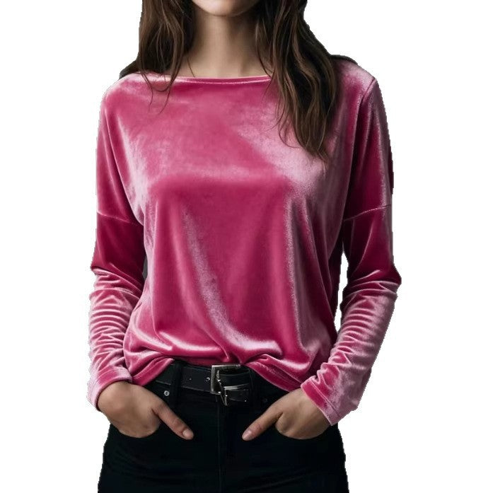 Damer elegant lys velour langærmet top