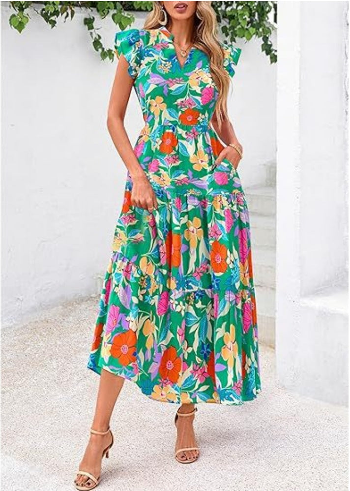 Dame Maxikjole med romantisk blomsterprint Stilla