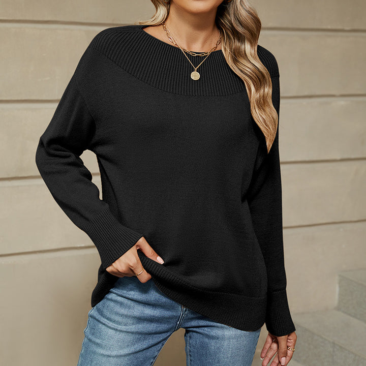 Dame trendy strikpullover med komfortabel U-båd-udskæring og ribdetaljer Stilla