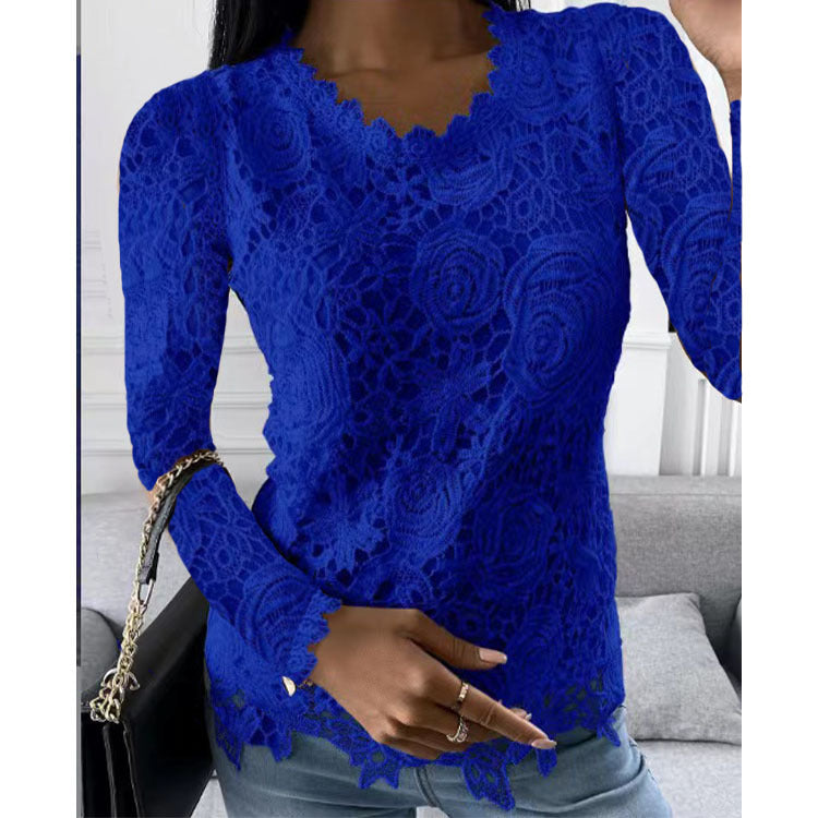 Stilla | Elegant Langærmet O Hals Blomsterprint Blonde Bluse