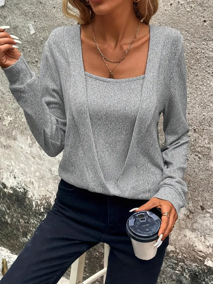 Dame Elegant Langærmet top med stilfuldt omslag-design Stilla