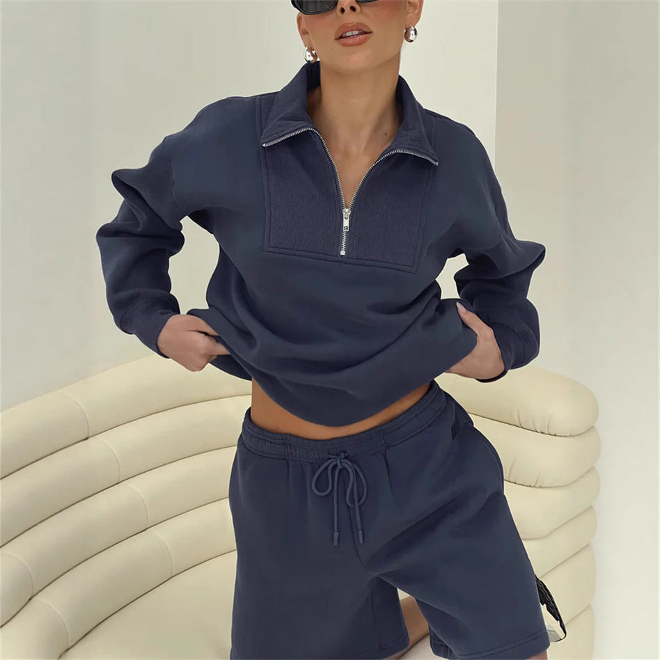 Kvindernes sporty fleece sæt med lynlås Skovae