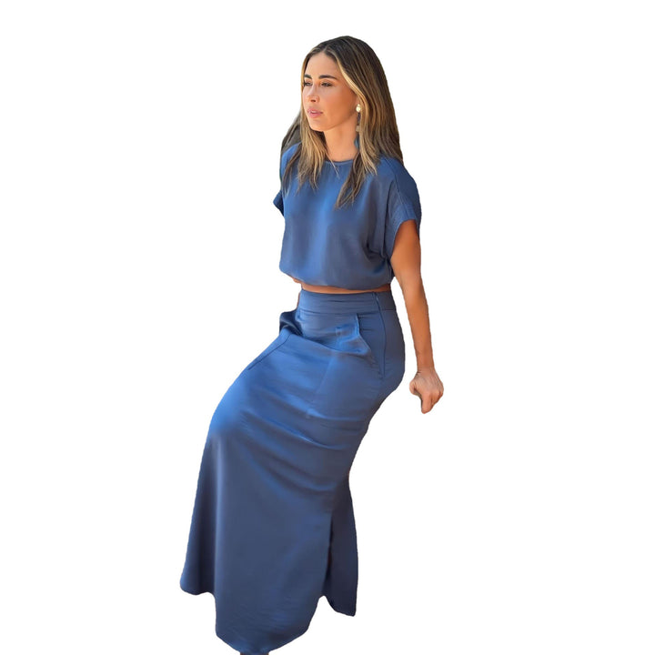 Dame Maxi-nederdel og cropped top sæt med elegant pasform og praktisk lomme design Stiila