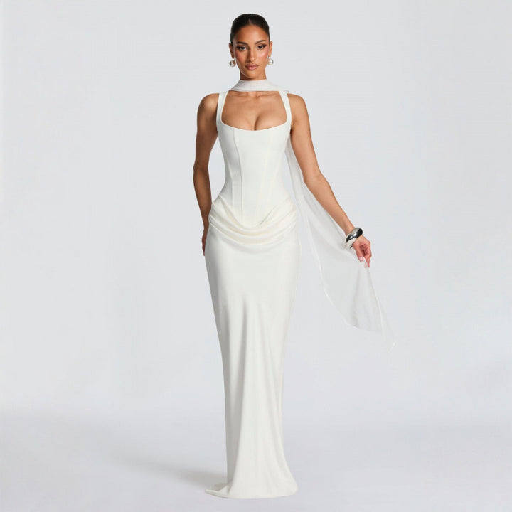 Dame Elegante Maxi-Kjole med raffinerede Draperinger Skovae