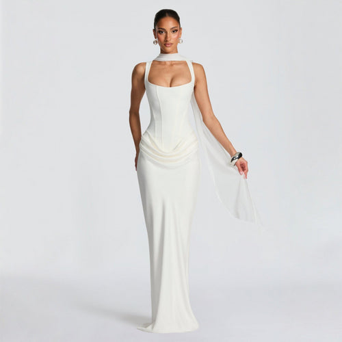 Dame Elegante Maxi-Kjole med raffinerede Draperinger Skovae