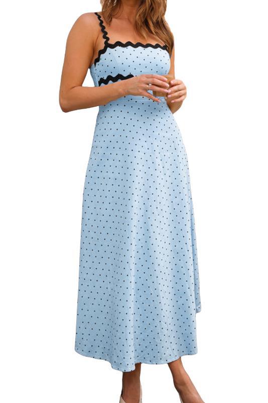 Dame maxikjole med blonder og legende polka-dot mønster Skovae