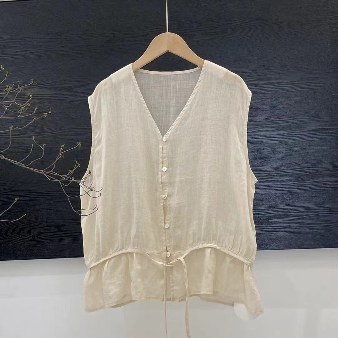Dame Let Flydende Knapliste Bluse med Peplum Kant Stilla